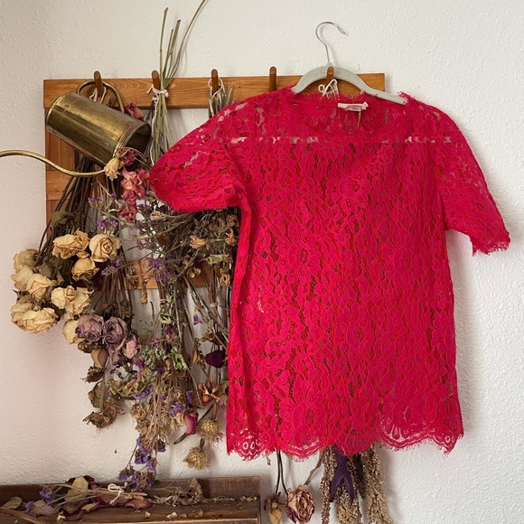 Anthropologie Tops - Anthropologie Red Lace Blouse